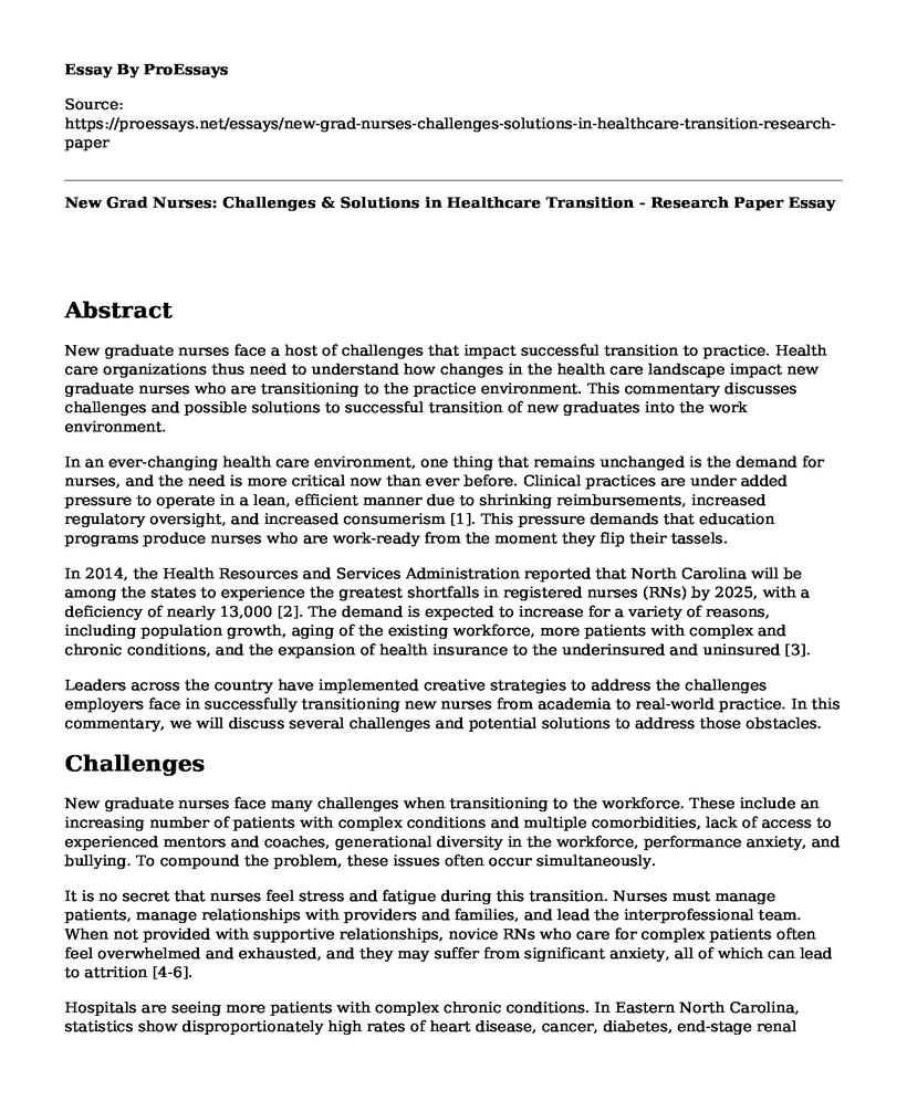 New Grad Nurses: Challenges & Solutions in Healthcare Transition - Research Paper