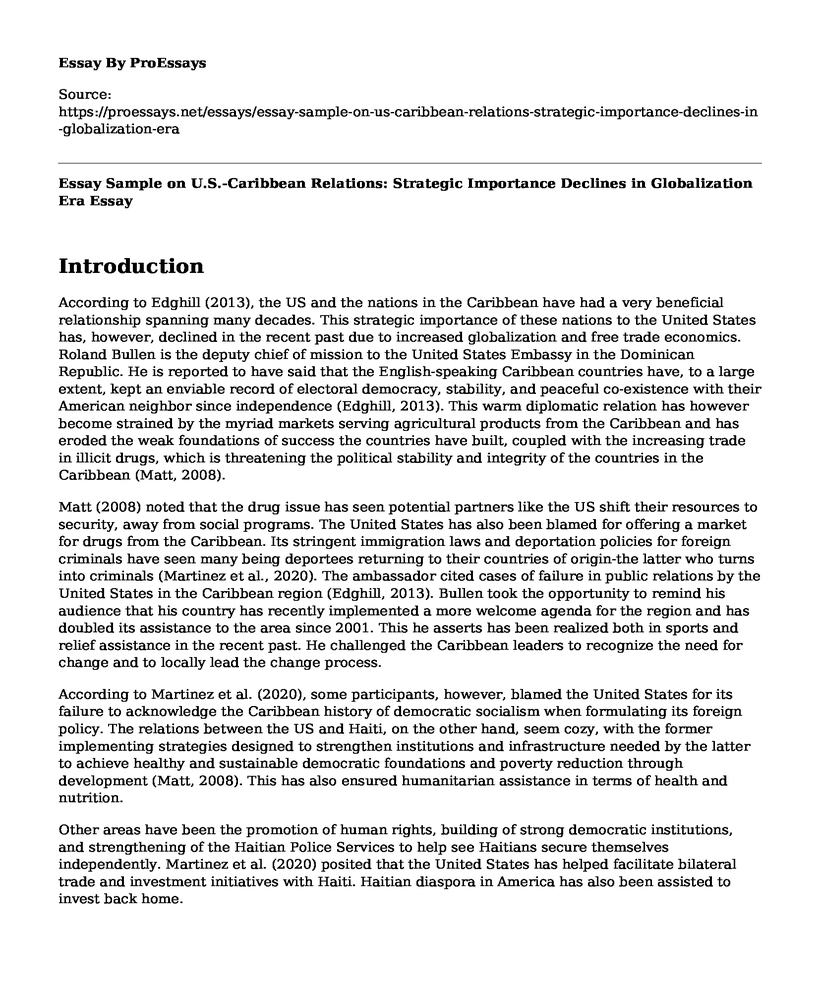 Essay Sample on U.S.-Caribbean Relations: Strategic Importance Declines in Globalization Era