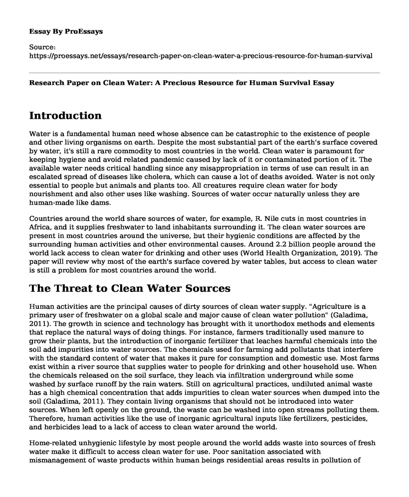 Research Paper on Clean Water: A Precious Resource for Human Survival