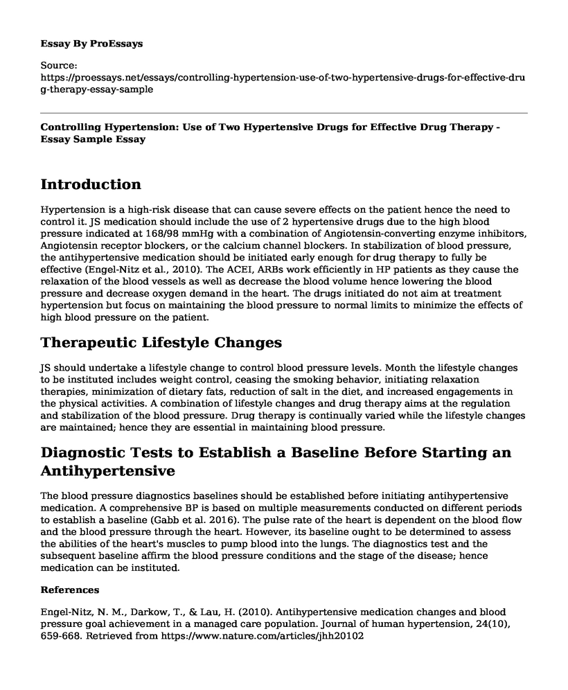 Controlling Hypertension: Use of Two Hypertensive Drugs for Effective Drug Therapy - Essay Sample