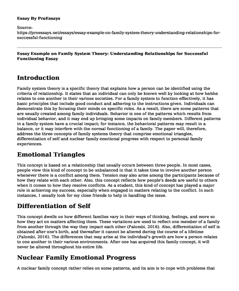 Essay Example on Family System Theory: Understanding Relationships for Successful Functioning