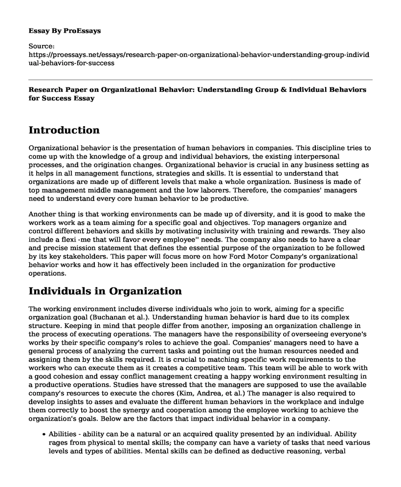 Research Paper on Organizational Behavior: Understanding Group & Individual Behaviors for Success