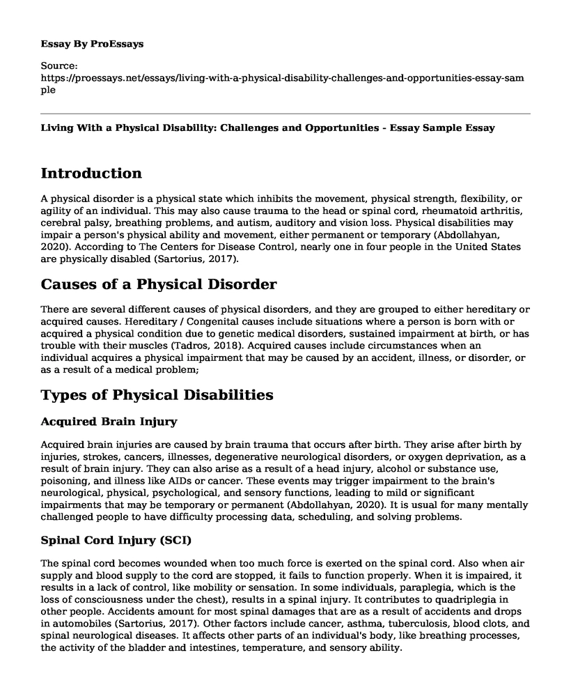 Living With a Physical Disability: Challenges and Opportunities - Essay Sample