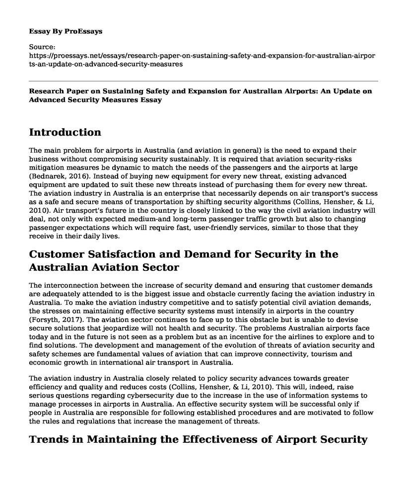 Research Paper on Sustaining Safety and Expansion for Australian Airports: An Update on Advanced Security Measures