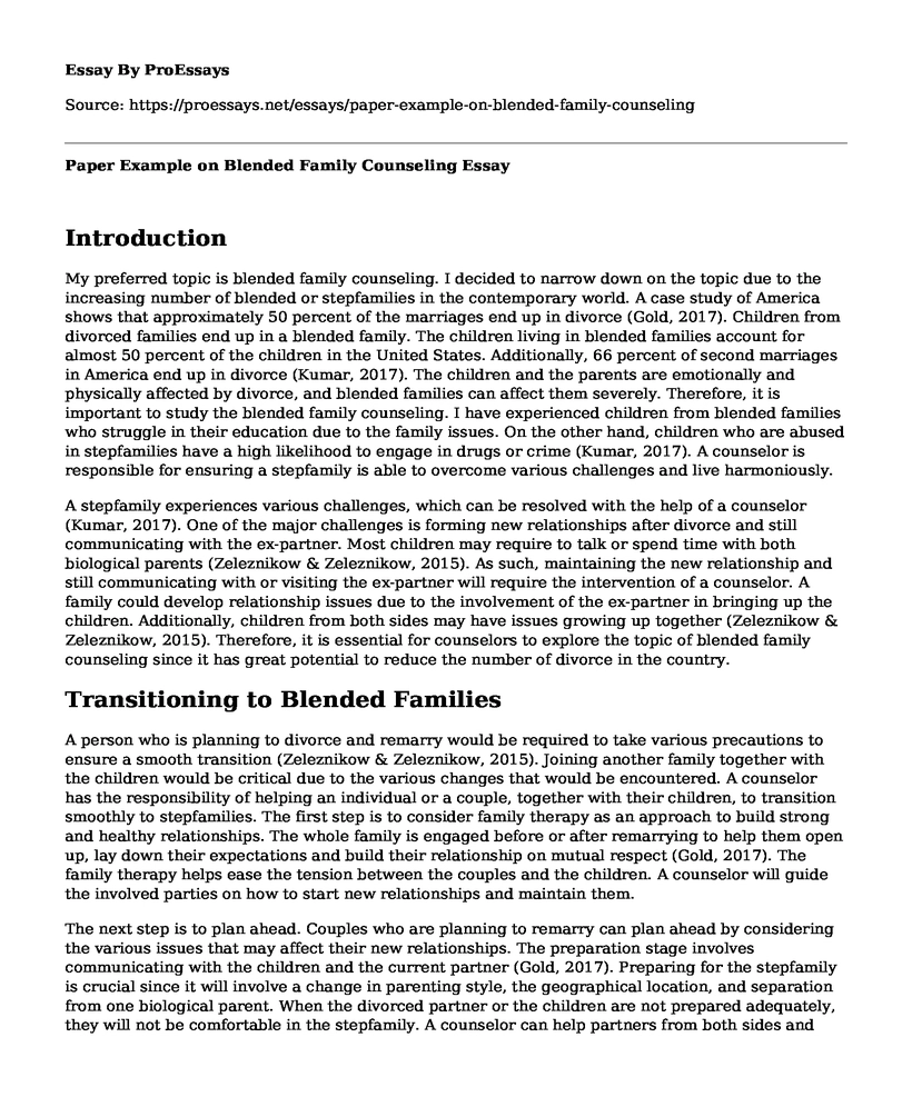 Paper Example on Blended Family Counseling