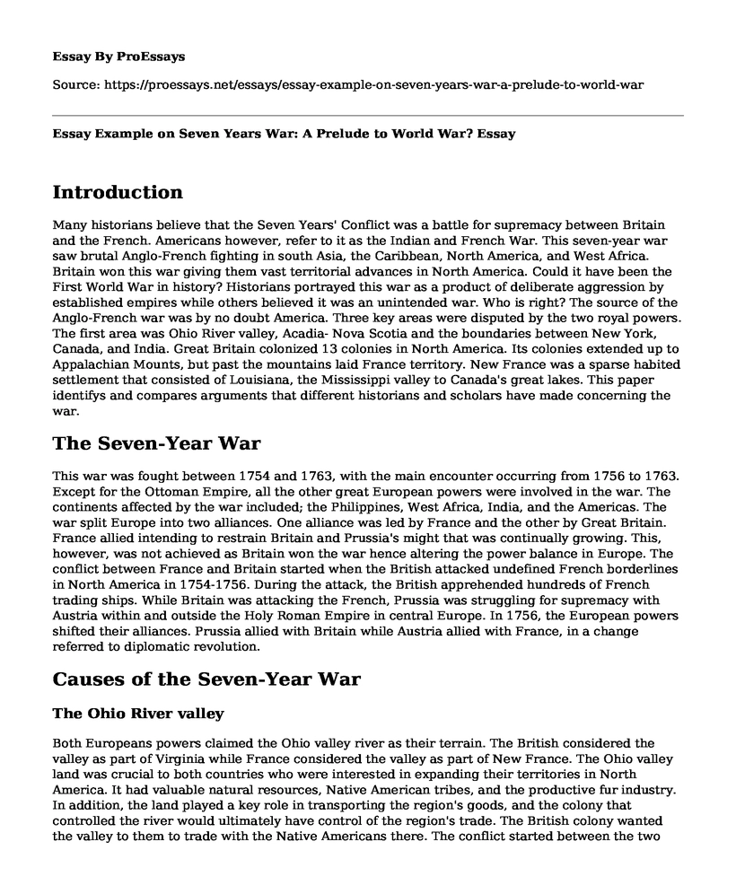 Essay Example on Seven Years War: A Prelude to World War?