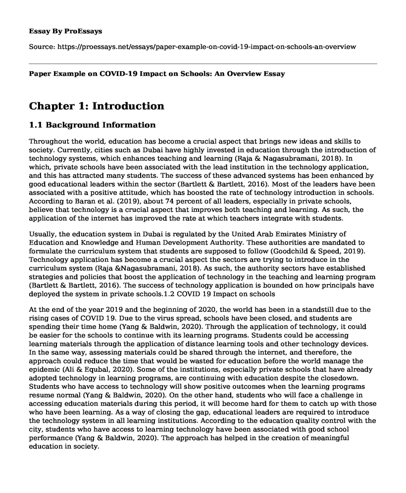 Paper Example on COVID-19 Impact on Schools: An Overview