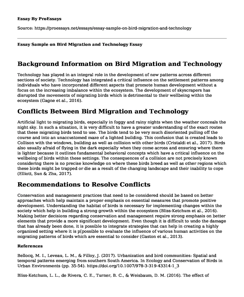 Essay Sample on Bird Migration and Technology