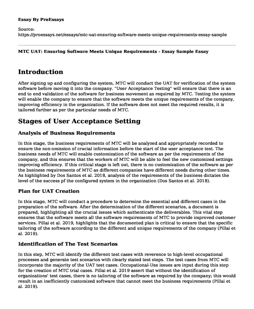 MTC UAT: Ensuring Software Meets Unique Requirements - Essay Sample