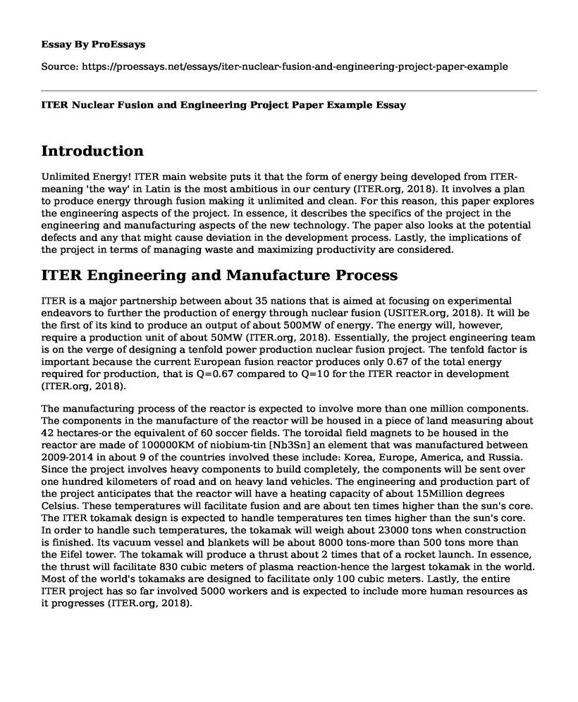 ITER Nuclear Fusion and Engineering Project Paper Example