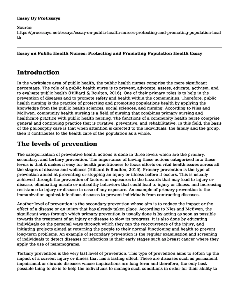 Essay on Public Health Nurses: Protecting and Promoting Population Health
