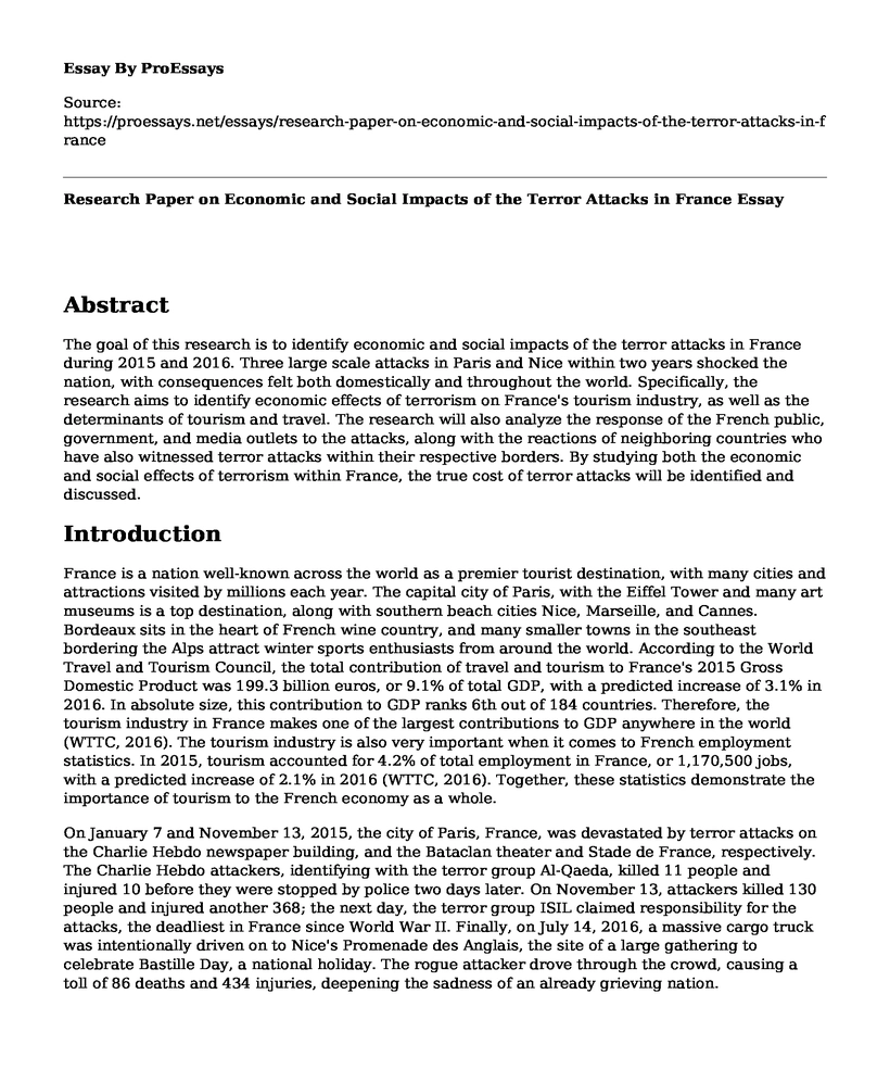 Research Paper on Economic and Social Impacts of the Terror Attacks in France