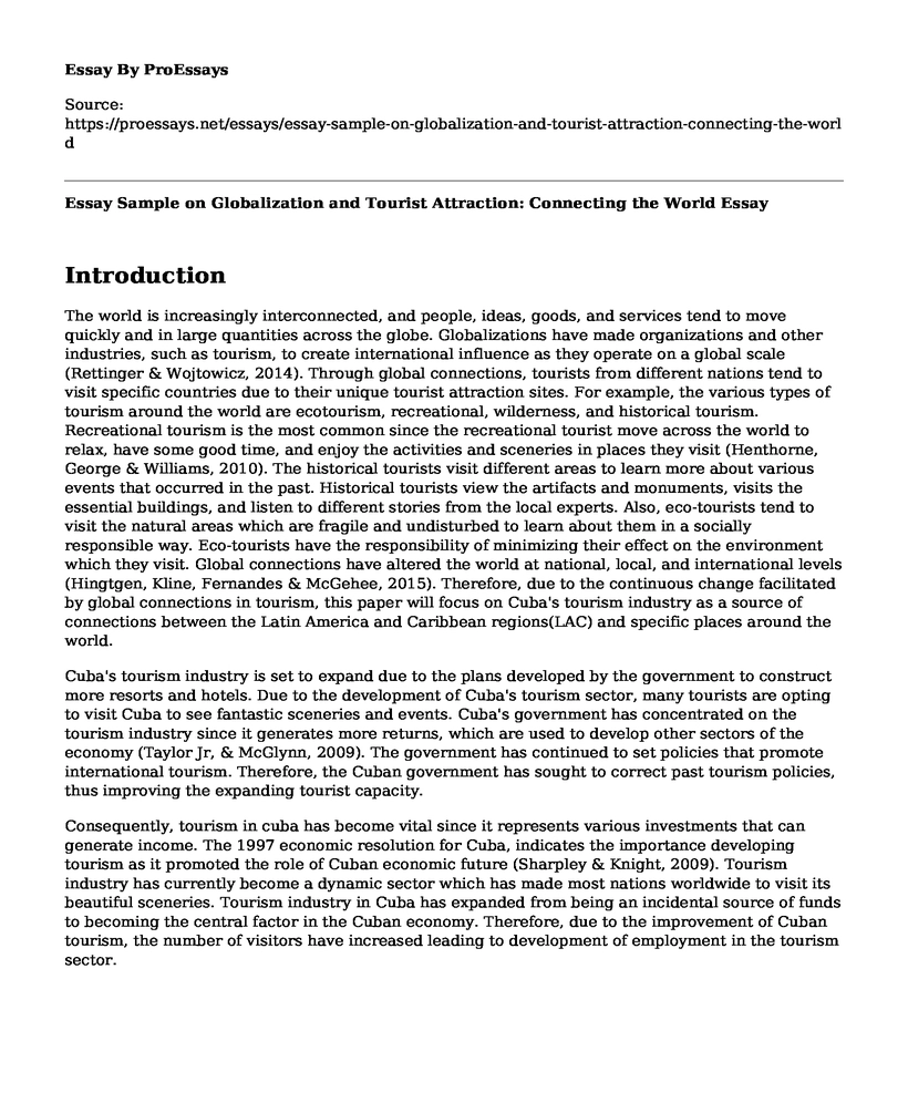 Essay Sample on Globalization and Tourist Attraction: Connecting the World