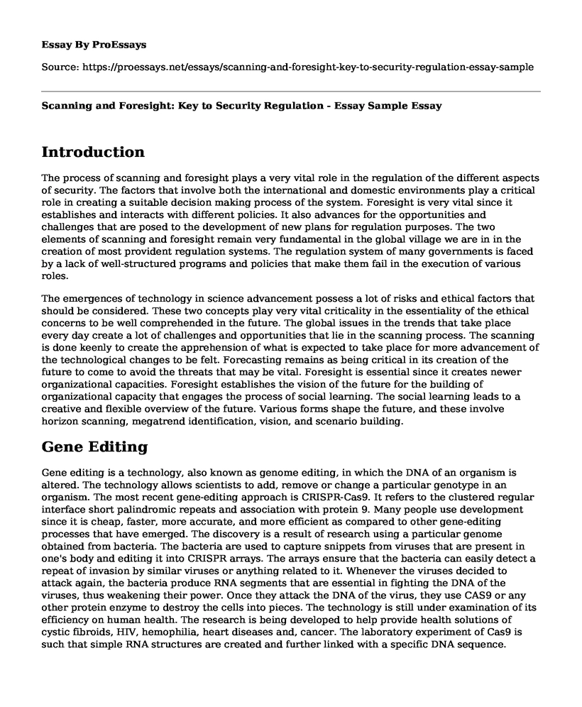 Scanning and Foresight: Key to Security Regulation - Essay Sample