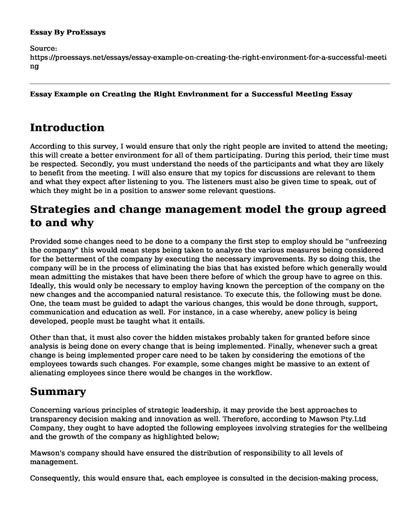 Essay Example on Creating the Right Environment for a Successful Meeting