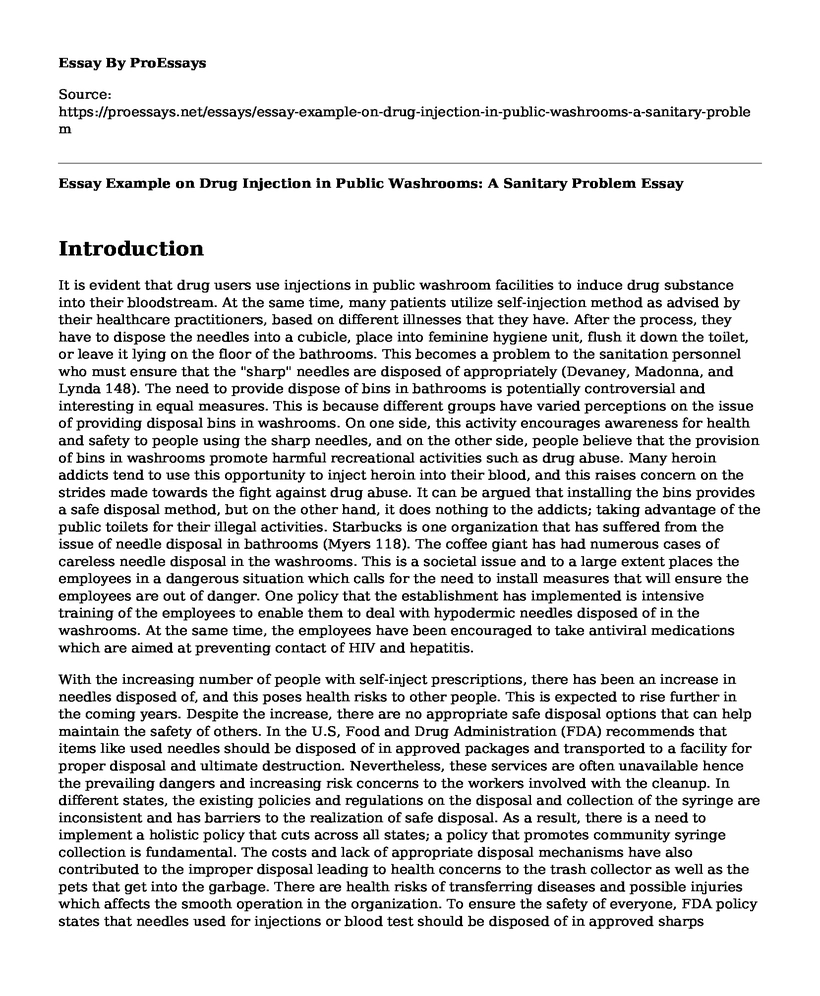 Essay Example on Drug Injection in Public Washrooms: A Sanitary Problem