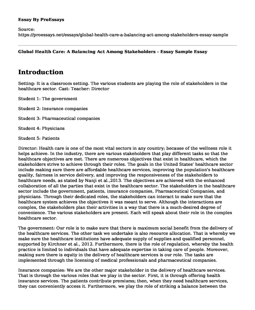 Global Health Care: A Balancing Act Among Stakeholders - Essay Sample