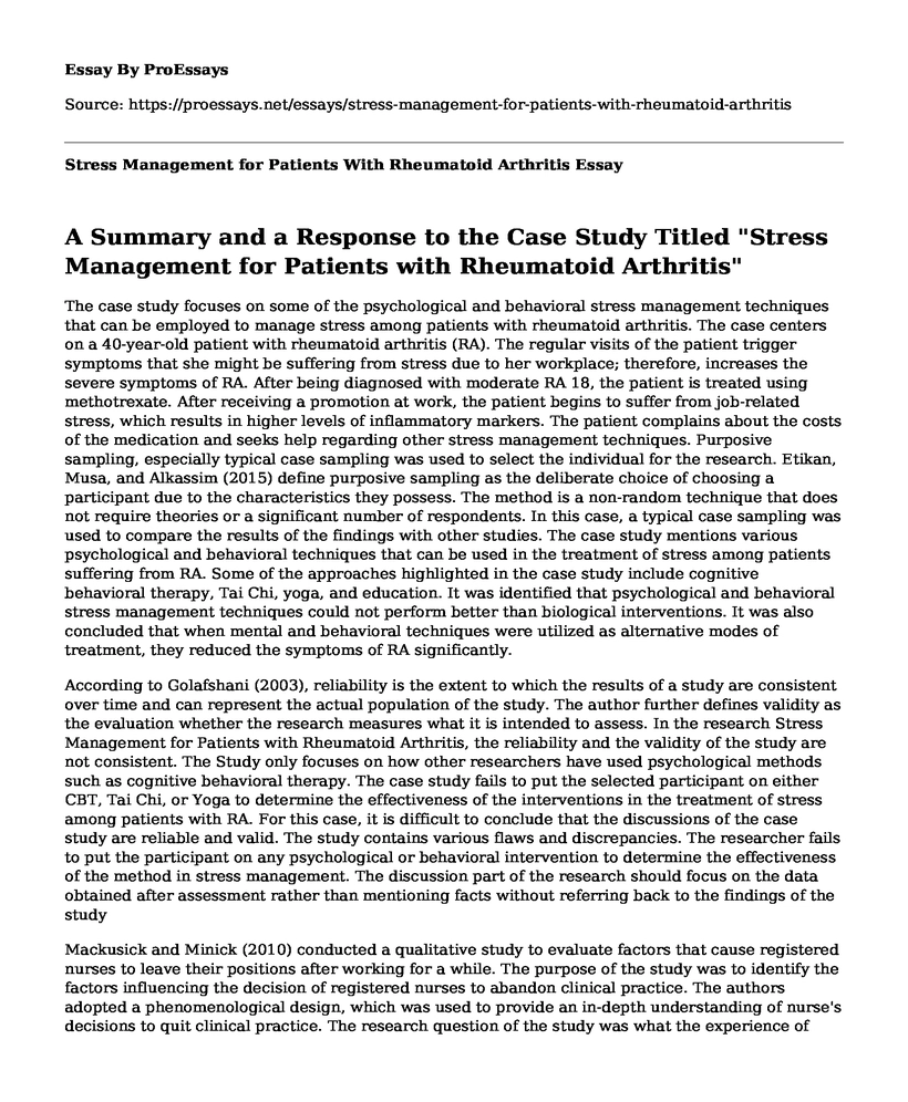 Stress Management for Patients With Rheumatoid Arthritis