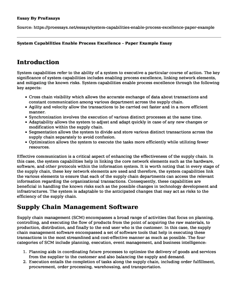 System Capabilities Enable Process Excellence - Paper Example