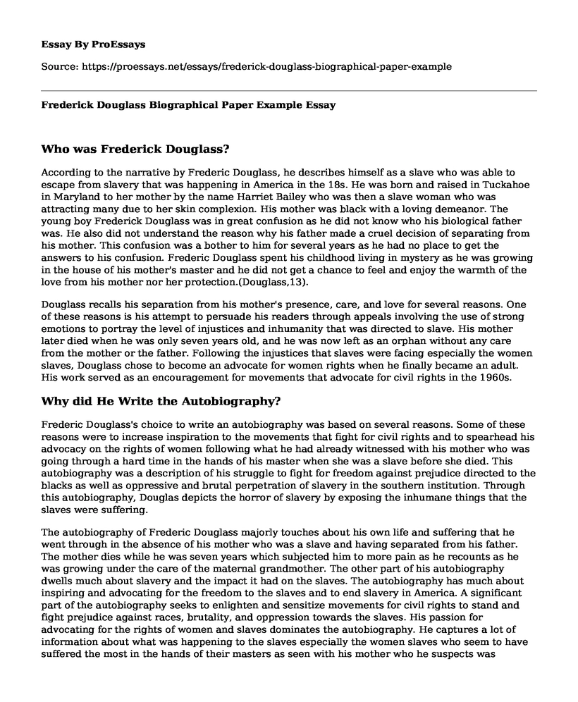 Frederick Douglass Biographical Paper Example