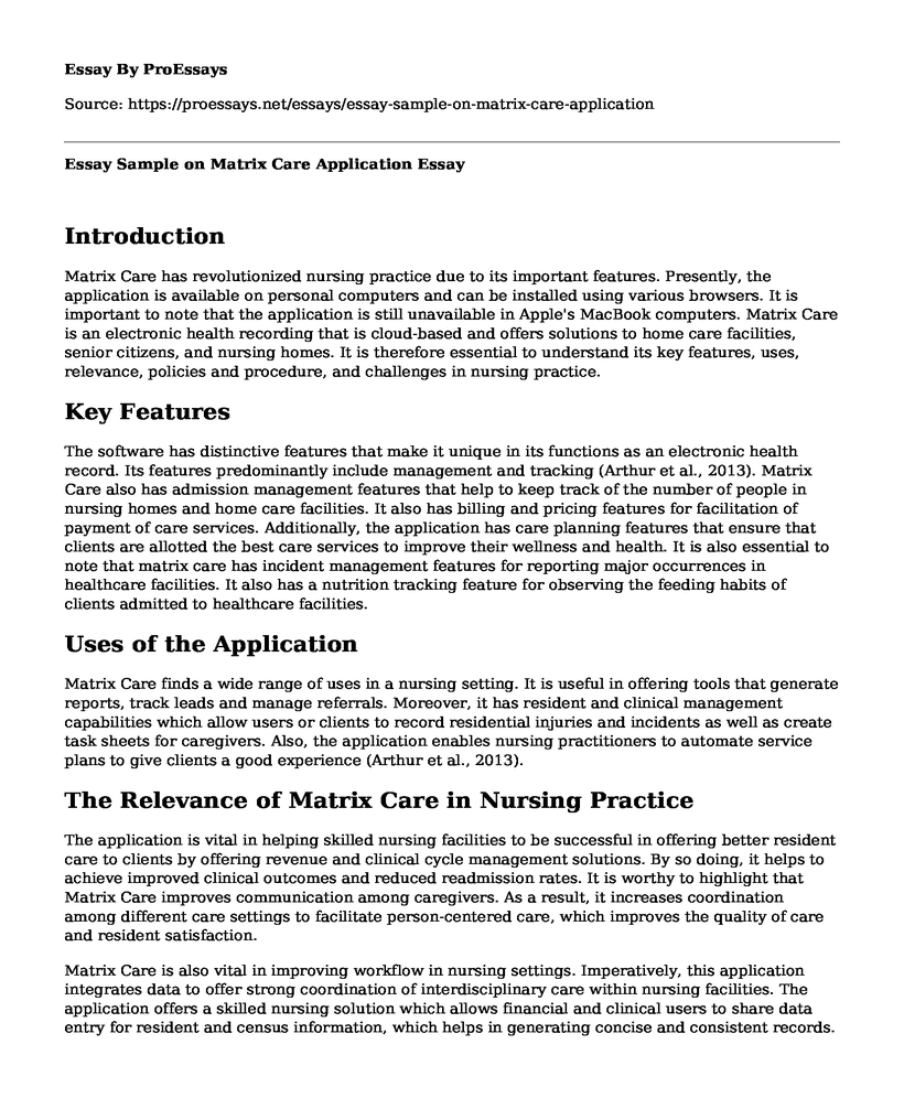 Essay Sample on Matrix Care Application