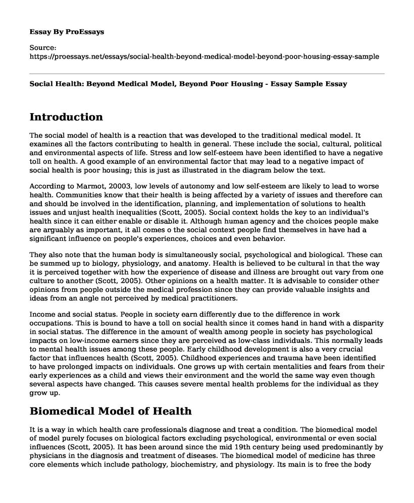 Social Health: Beyond Medical Model, Beyond Poor Housing - Essay Sample