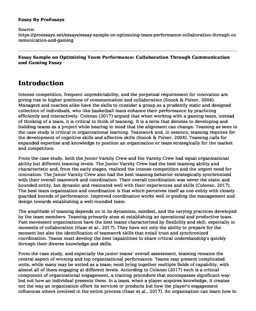 Essay Sample on Optimizing Team Performance: Collaboration Through Communication and Gaming