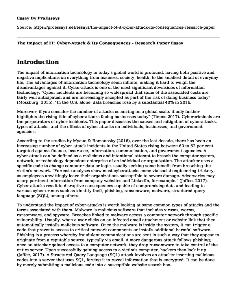 The Impact of IT: Cyber-Attack & Its Consequences - Research Paper