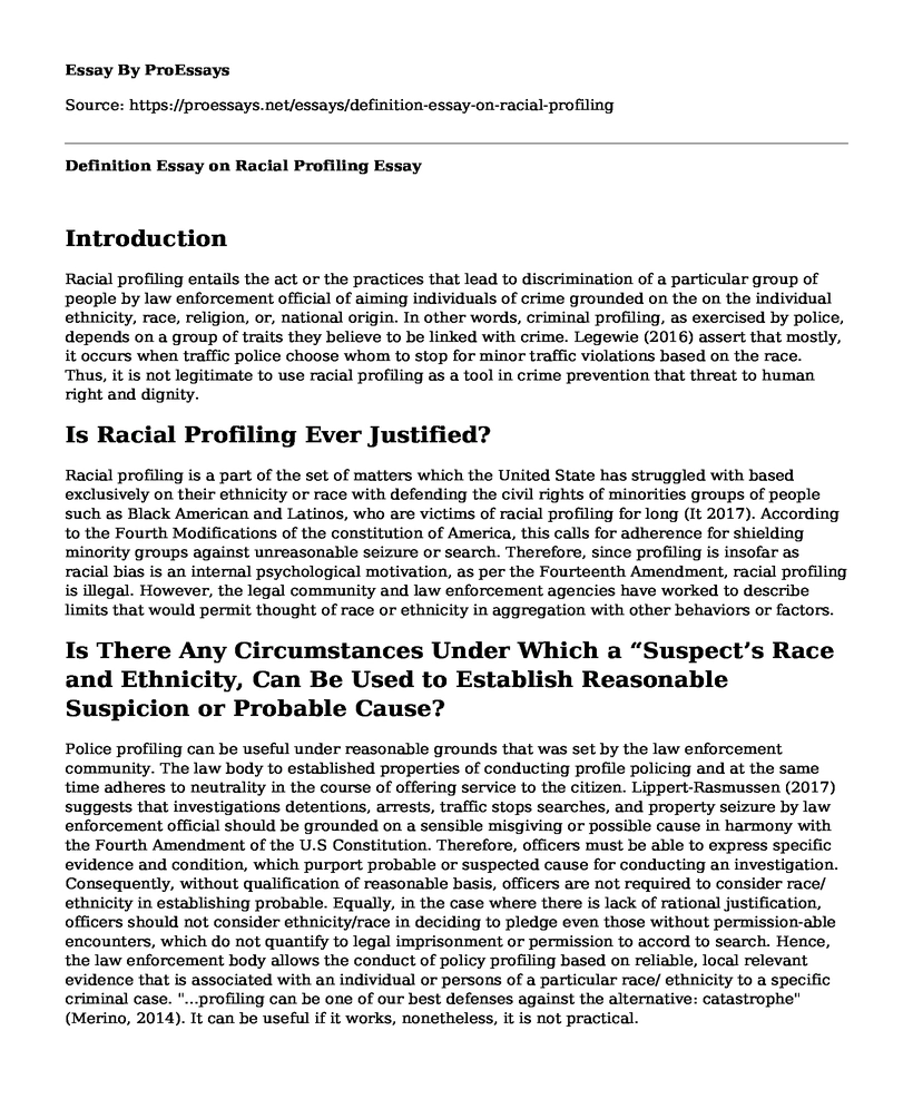 Definition Essay on Racial Profiling