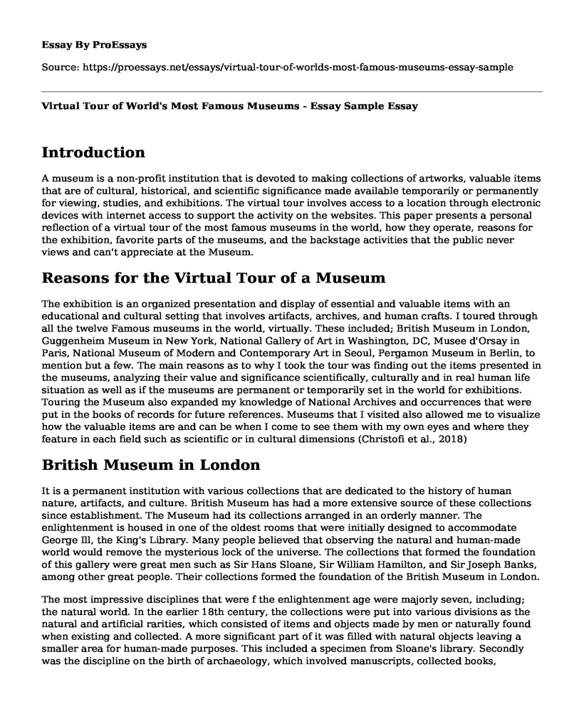 Virtual Tour of World's Most Famous Museums - Essay Sample