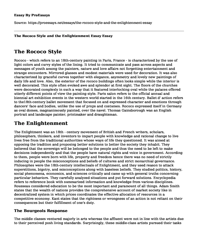 The Rococo Style and the Enlightenment Essay