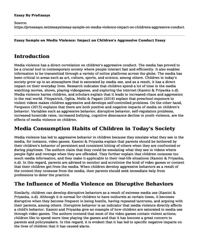 Essay Sample on Media Violence: Impact on Children's Aggressive Conduct