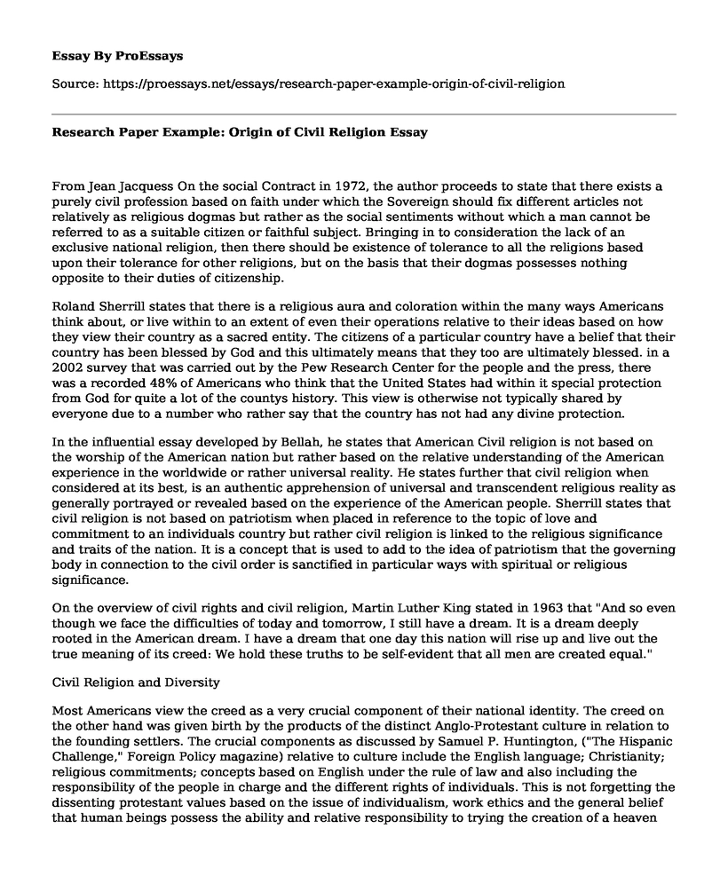 Research Paper Example: Origin of Civil Religion