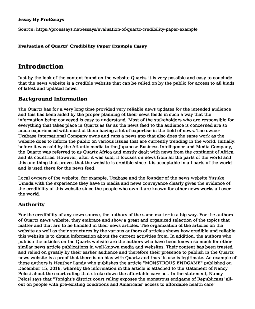 Evaluation of Quartz' Credibility Paper Example