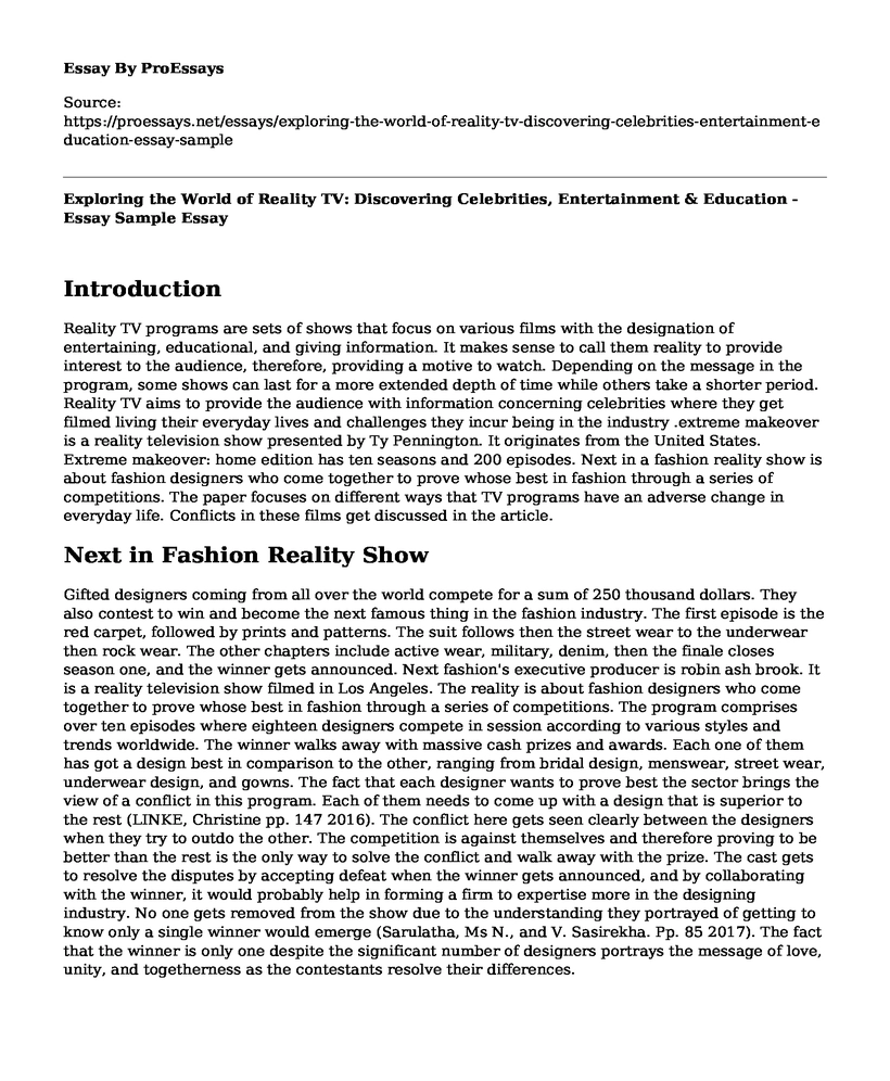 Exploring the World of Reality TV: Discovering Celebrities, Entertainment & Education - Essay Sample