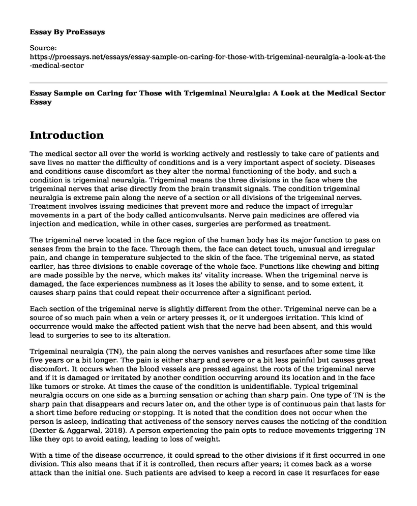 Essay Sample on Caring for Those with Trigeminal Neuralgia: A Look at the Medical Sector