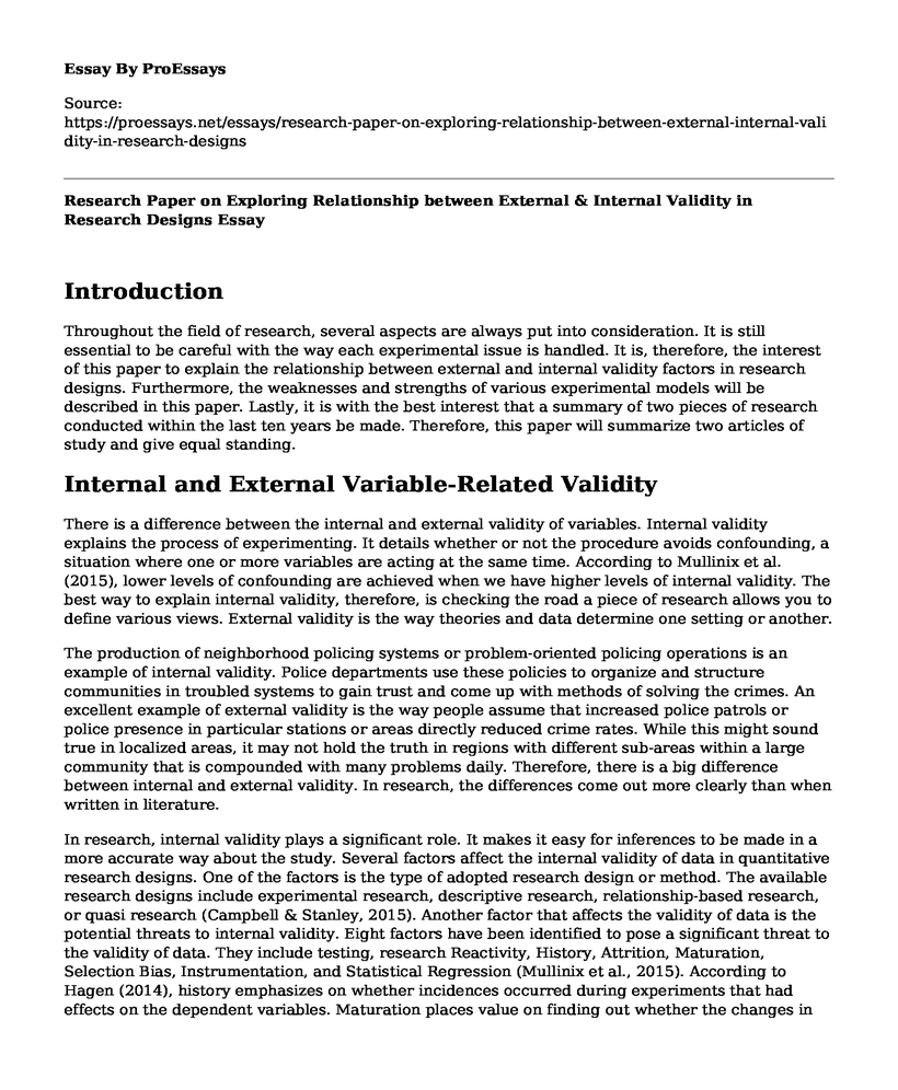 Research Paper on Exploring Relationship between External & Internal Validity in Research Designs