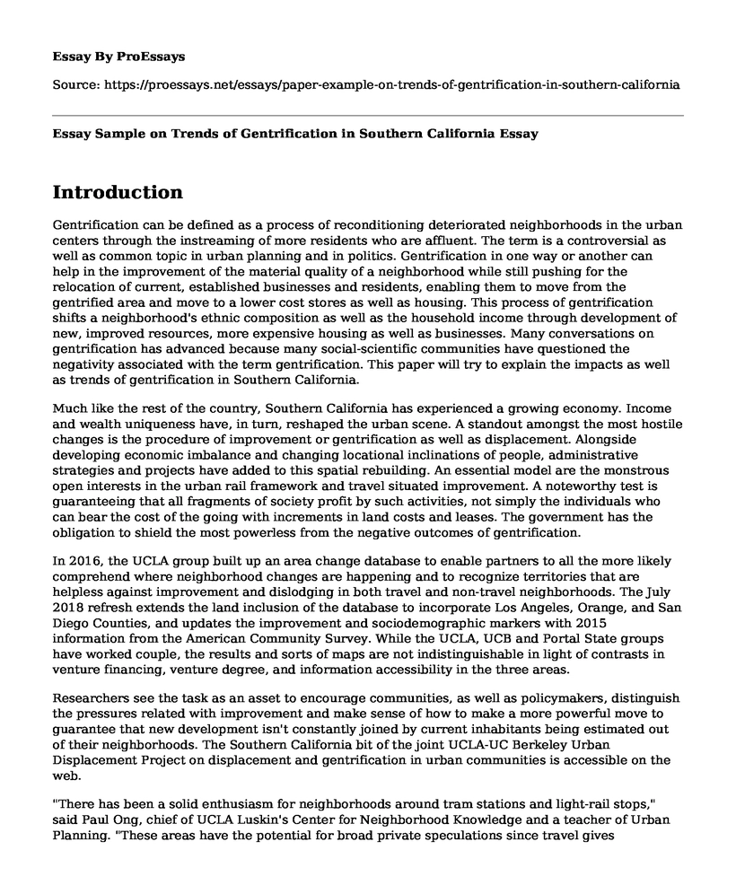 Essay Sample on Trends of Gentrification in Southern California