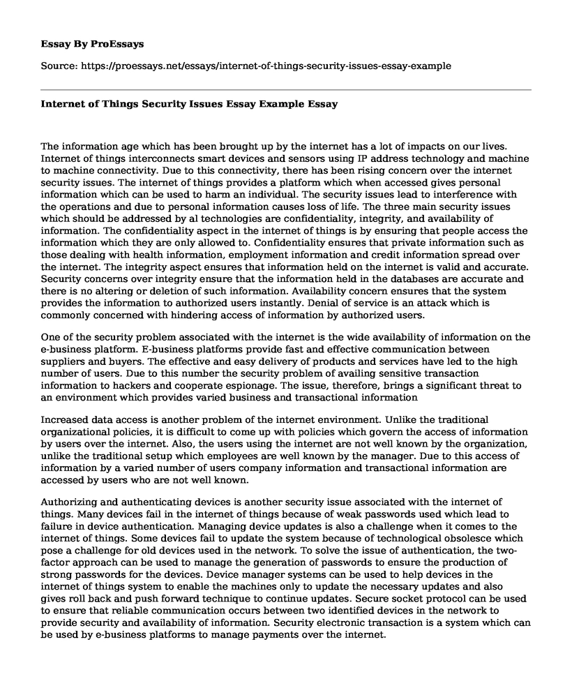 Internet of Things Security Issues Essay Example