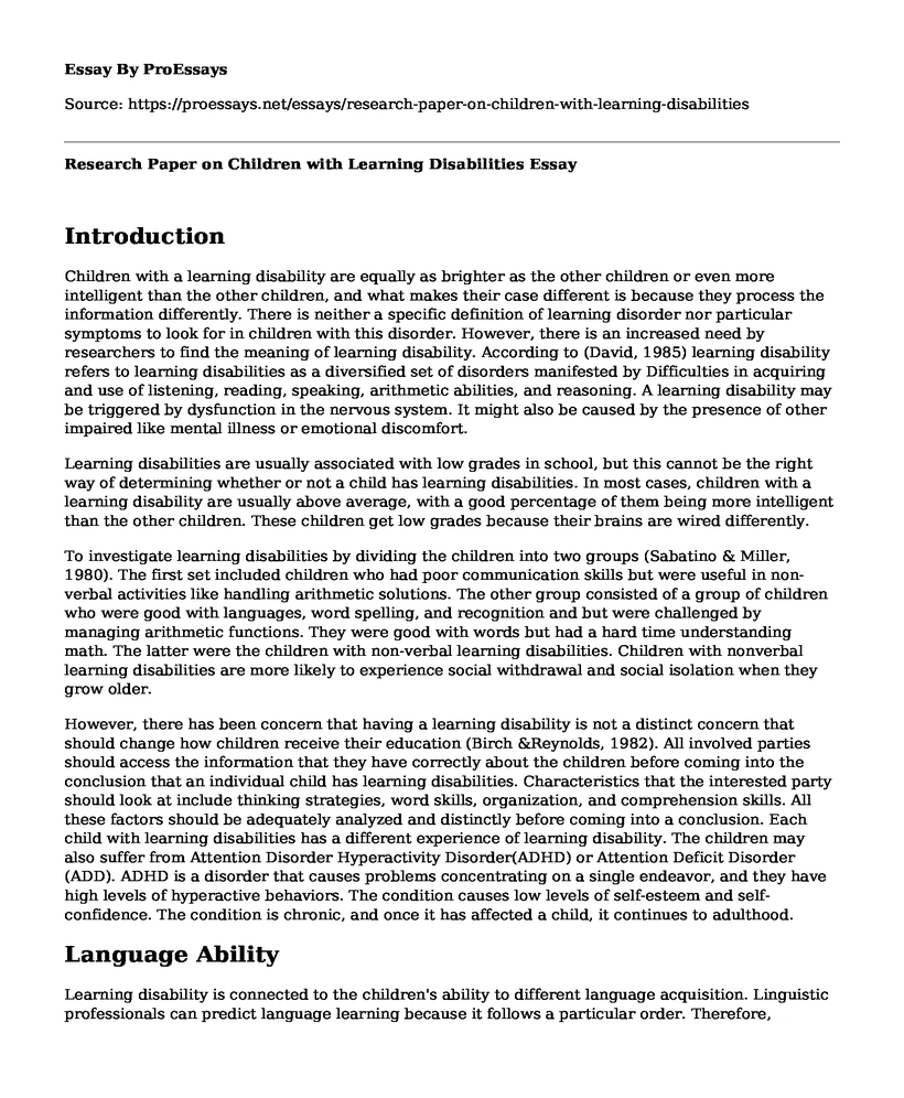 Research Paper on Children with Learning Disabilities