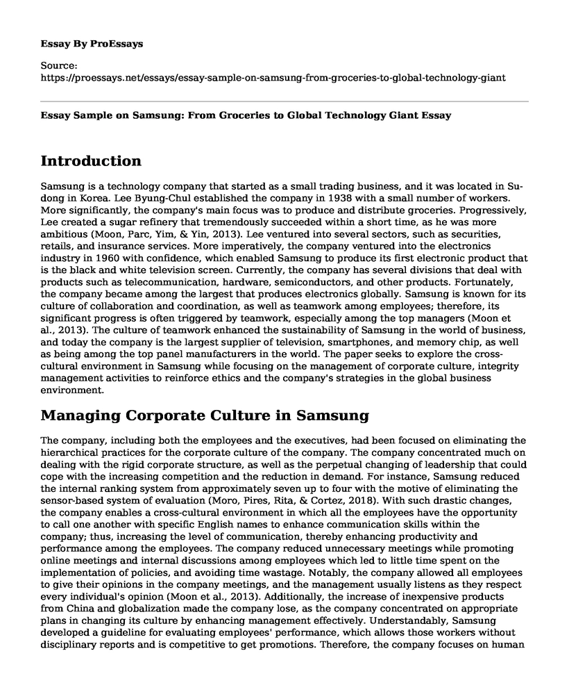 Essay Sample on Samsung: From Groceries to Global Technology Giant