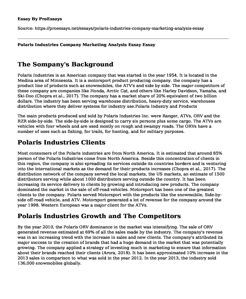 Polaris Industries Company Marketing Analysis Essay