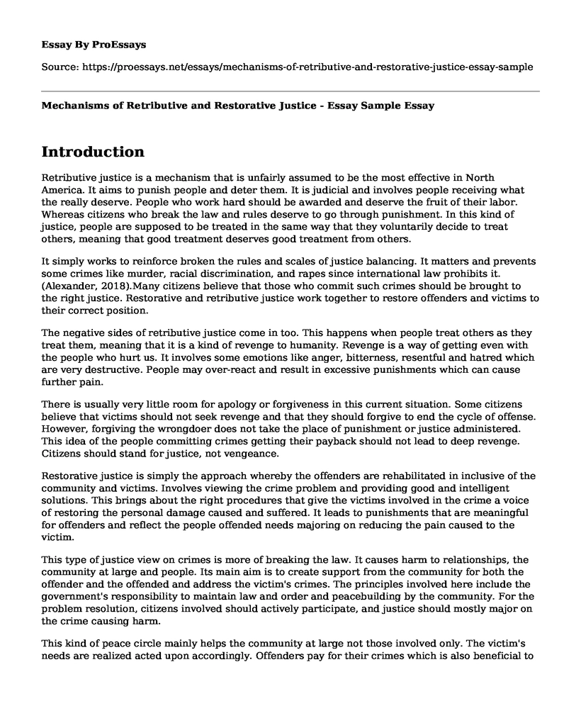 Mechanisms of Retributive and Restorative Justice - Essay Sample
