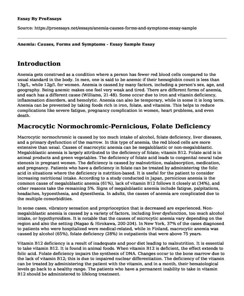 Anemia: Causes, Forms and Symptoms - Essay Sample