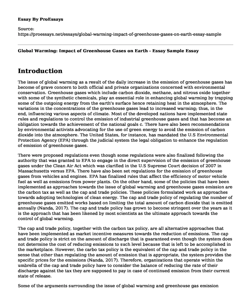 Global Warming: Impact of Greenhouse Gases on Earth - Essay Sample