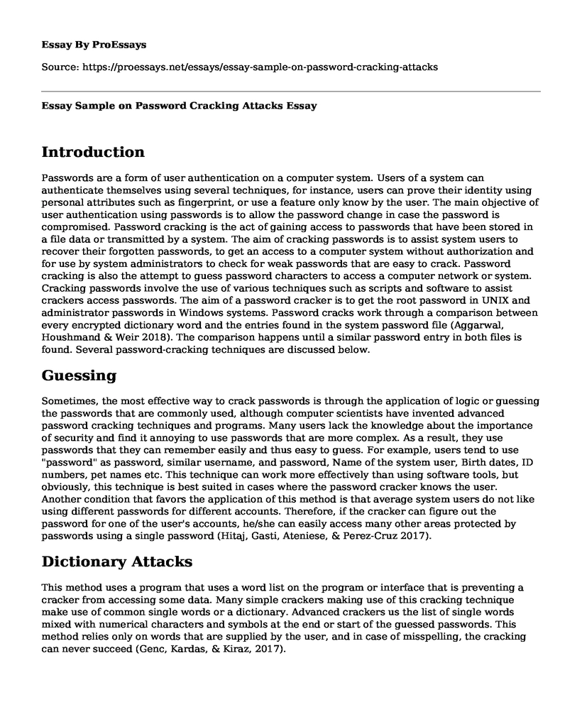 Essay Sample on Password Cracking Attacks