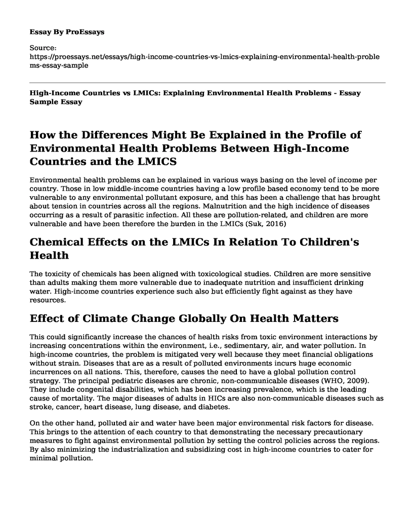 High-Income Countries vs LMICs: Explaining Environmental Health Problems - Essay Sample