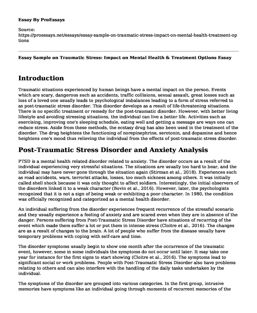 Essay Sample on Traumatic Stress: Impact on Mental Health & Treatment Options