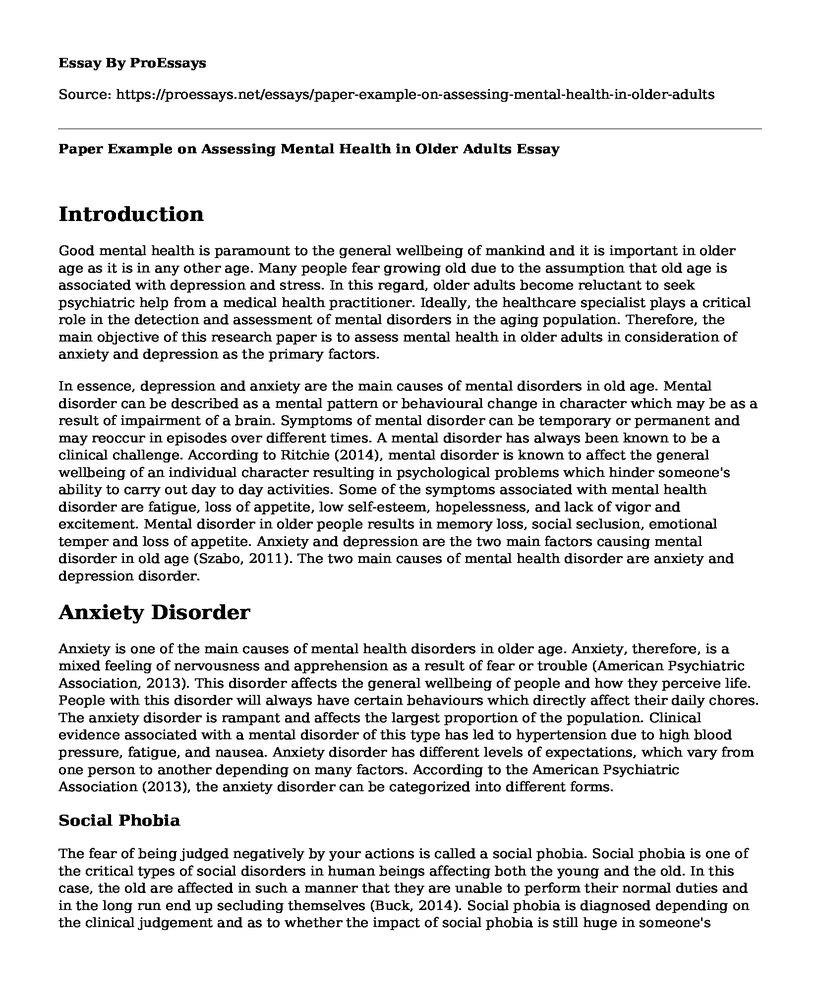 Paper Example on Assessing Mental Health in Older Adults