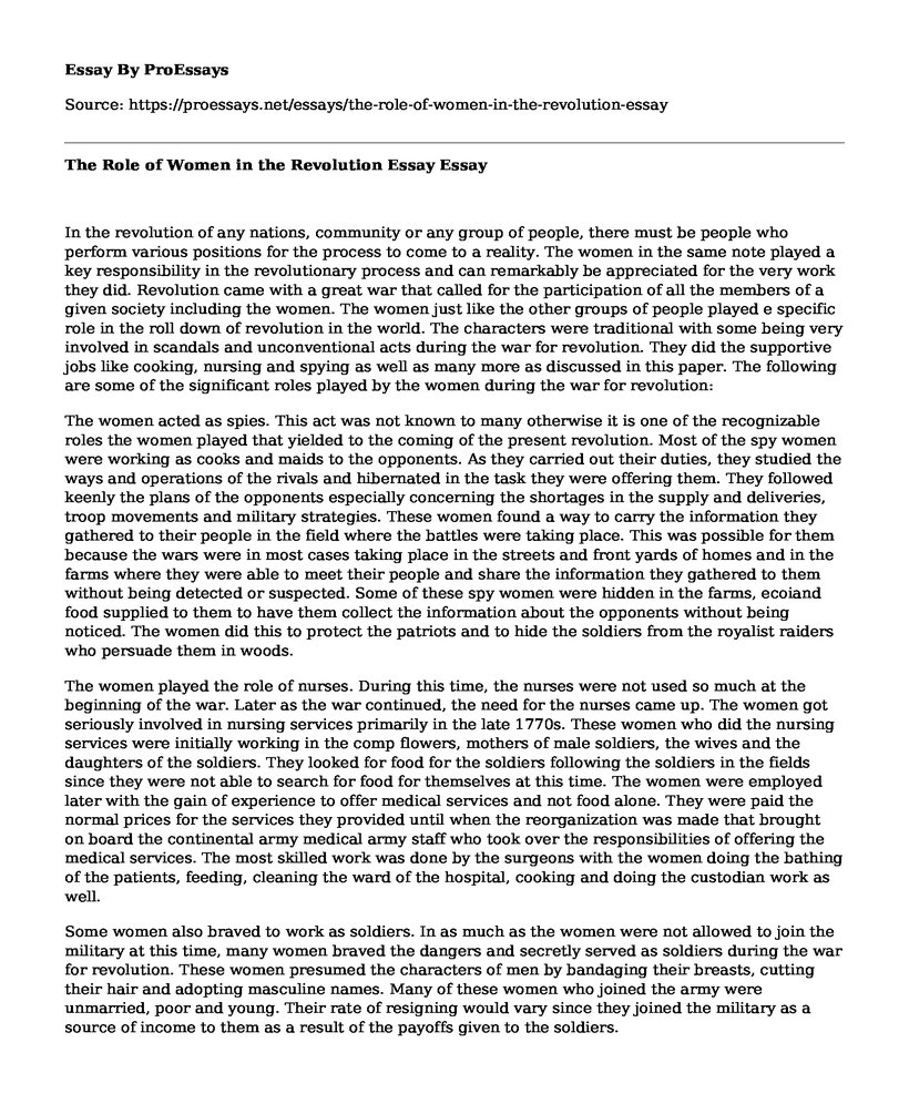 The Role of Women in the Revolution Essay